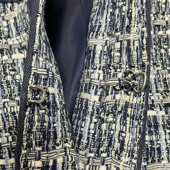 Talbots Tweed Suit Business Jacket Women Size Petite 8P Blue Pocket Grid Modern - Picture 8 of 12